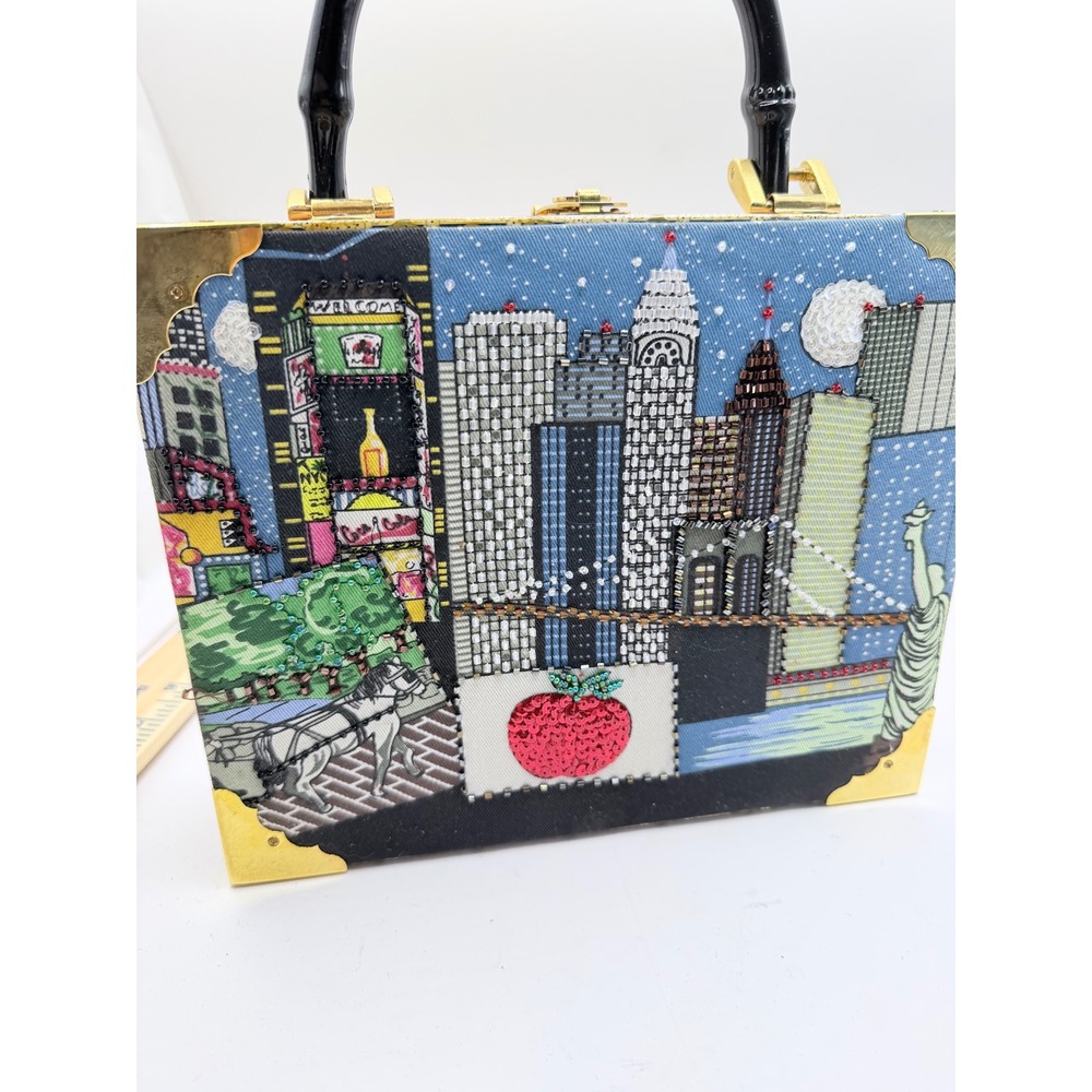 Braciano Cigar Box Purse Women OS Blue New York City Skyline Beaded Handbag